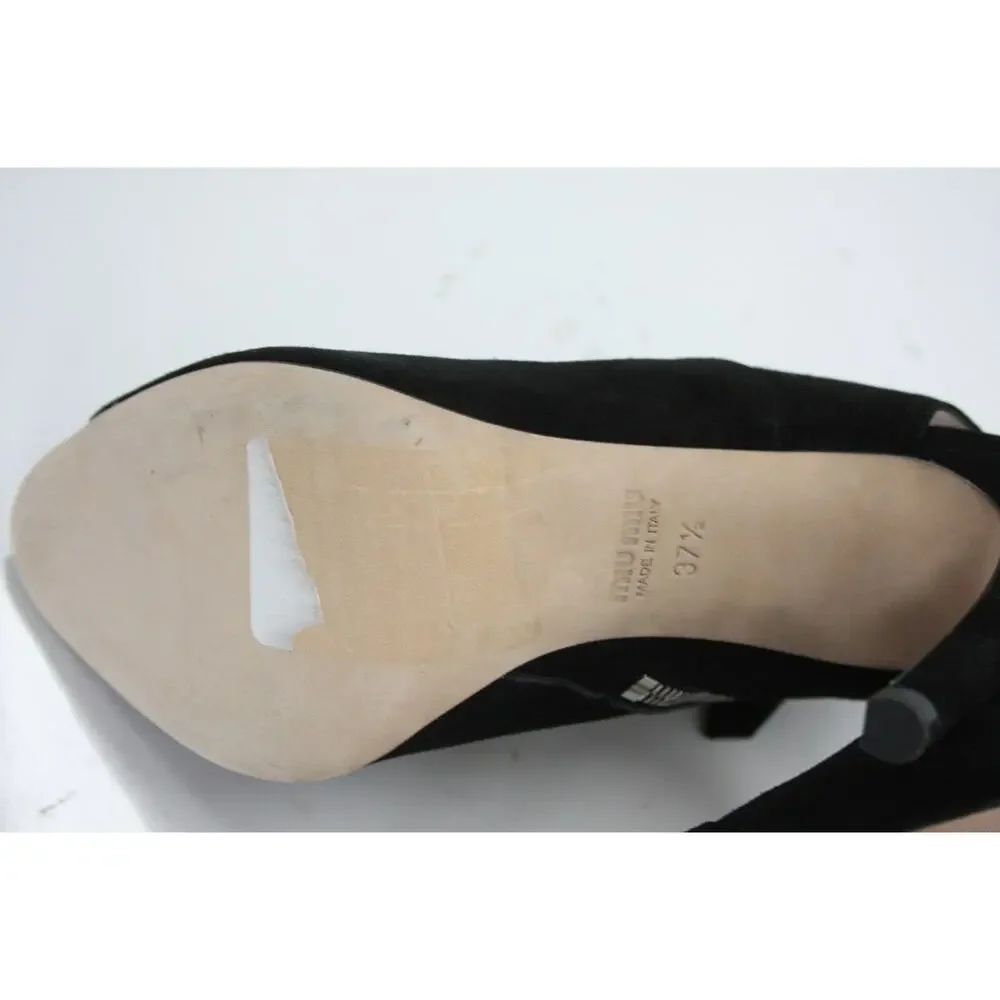 Miu Miu Black Suede Peep Toe Slingback Heel Pumps